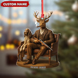 Maxcorners Personalized Acrylic Deer Christmas Ornament - Elegant Hunter Buck with Dog Holding Rifle Holiday Decor LM0411