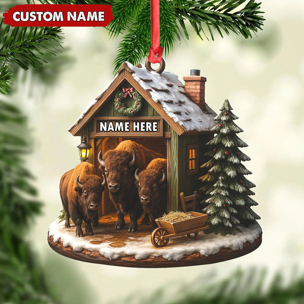 Maxcorners Personalized Acrylic Bison Christmas Ornament - Custom Buffalo Barn Holiday Decor LM0110