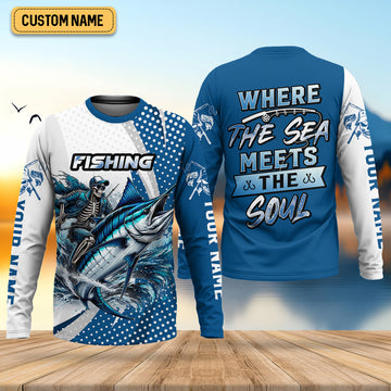 Maxcorners Skeleton Fishing Shirts, Where The Sea Meets The Soul, SPF Long Sleeve Shirts, Fishing Shirts For Men
