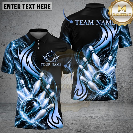 Maxcorners Bowling Ball Pins Royal Tribal Swirl Energy Splash Artwork Multicolor Customized Name, Team Name 3D Shirts