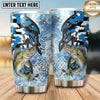 Maxcorners Fishing Tumbler Blue White Camouflage Silhouette Design Personalized Name Tumbler (13 Species)