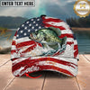Maxcorners Fishing Patriotic Flag Swirl Personalized Name 3D Cap (12 Fish Species)