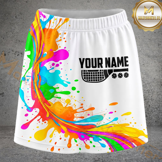 Maxcorners Pickleball Colorful Paint Splash Paddle Ball Personalized 3D Skort, Skirts With Shorts