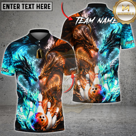Maxcorners Dragon Bowling Shirt Dual Dragon Clash Multiple Options Personalized Name, Team Name 3D Shirt