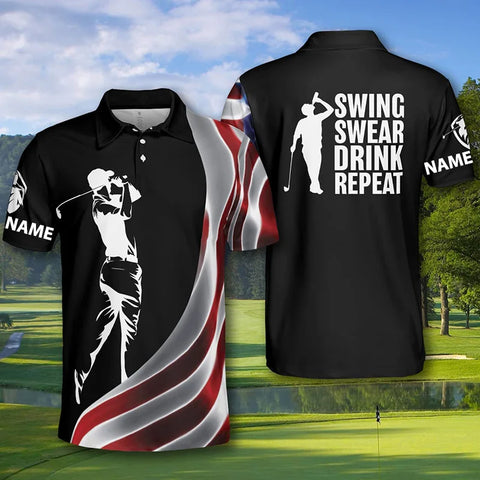MaxCorners Swing Swear Drink Repeat Golf Polo Shirts Customized Name Polo For Men