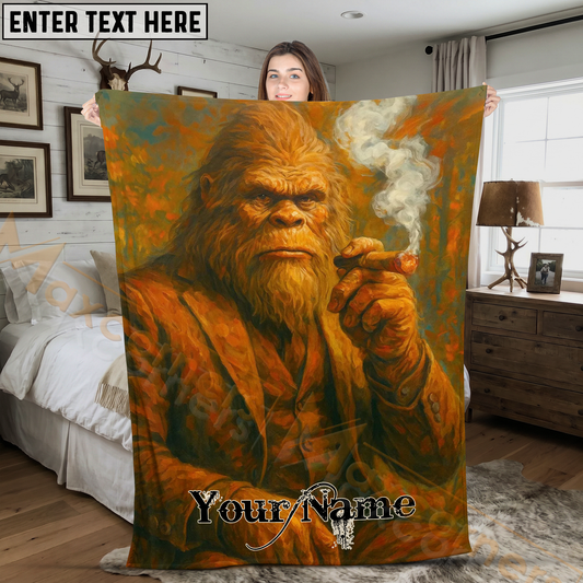 Maxcorners Badass Bigfoot Sasquatch Smoking Cigar Oil Painting Personalized 3D Blanket