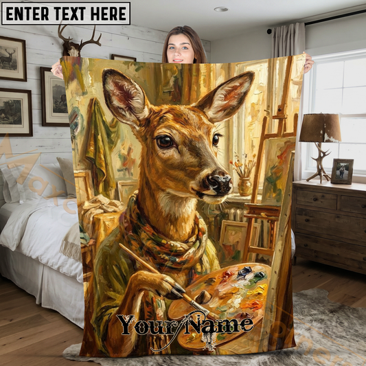 Maxcorners Creative Deer Artist Painting in Studio Personalized 3D Blanket