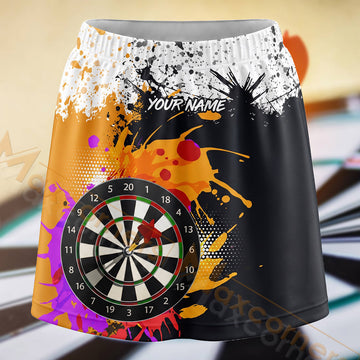 Maxcorners Darts Orange Purple Paint Splash Dartboard Personalized 3D Skort, Skirts With Shorts
