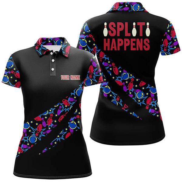 Maxcorners Bowling And Pins Split Happens Multicolor Option Customized Name 3D Shirt For Women