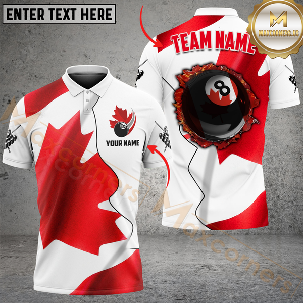 Maxcorners Billiard 8-Ball Fire Canadian Flag Personalized Name 3D Unisex Shirt
