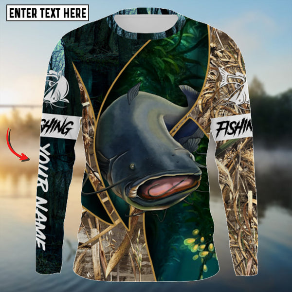 Maxcorners Catfish Fishing Camo UV Protection Customize Name 3D Shirt