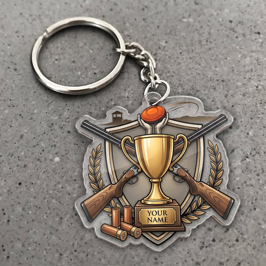 Maxcorners Clay Shooting Trophy Shotguns And Clay Target Customized Name 3D Keychain And Ornament