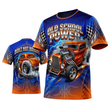 Maxcorners Personalized Car Classic Muscle Car 3D T-Shirt – Old School Power Blue Orange Classic Street Rod
