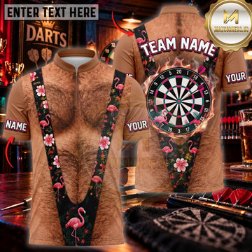Maxcorners Darts Funny Hairy Chest Leopard Print Accessories Neon Dartboard Personalized Name 3D Unisex Shirt