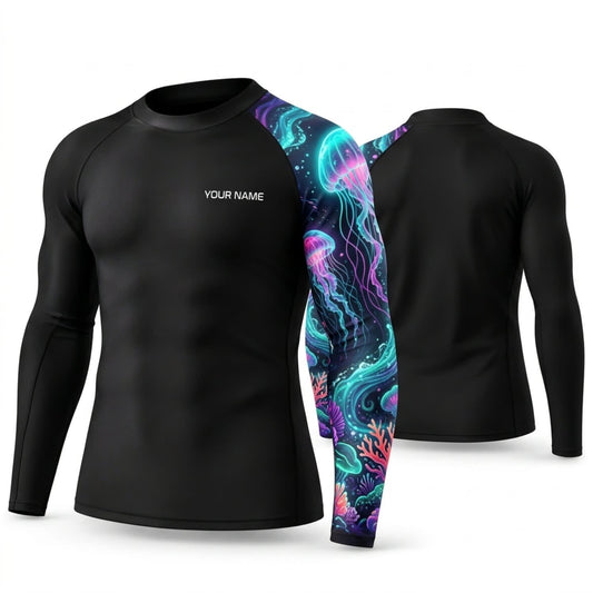 Maxcorners Personalized Neon Tattoo Black Shirt with Blue Magenta Liquid Sleeve 3D All Over Printed Shirts, Best Gifts for Tattoo Lovers
