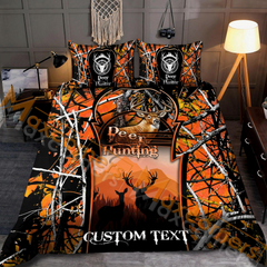 Maxcorners Custom Text Camo Deer Hunting Mutilcolor Option Bedding Set 3D All Over Printed