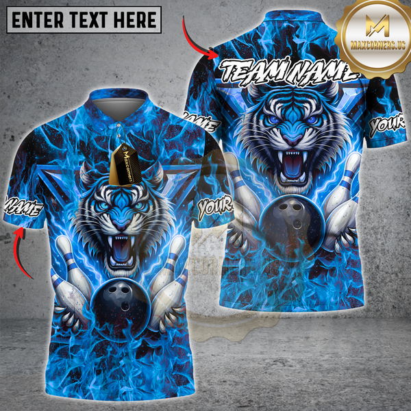 Maxcorners Bowling Electric Tiger Multicolor Customized Name, Team Name 3D Shirts