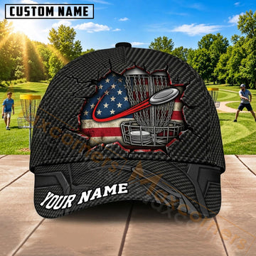 Maxcorners Disc Golf American Flag & Dynamic Flying Disc Graphic Customized Name 3D Cap