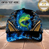 Maxcorners Fishing Blue Flame Gold Accent Personalized Name 3D Shirt (13 Fish Species)