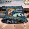 Maxcorners Fishing Blue Scale Angler Personalized Name 3D Bucket Hat (12 Fish Species)