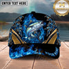 Maxcorners Fishing Blue Flame Gold Accent Personalized Name 3D Shirt (13 Fish Species)