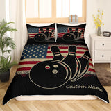 Maxcorners American Bowling Ball And Pins 3D Custom Name Bedding Set