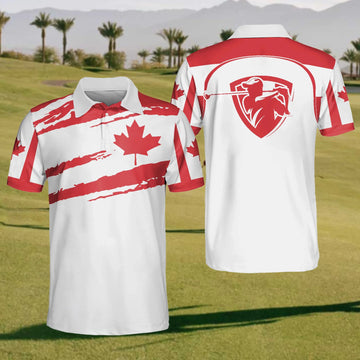 Maxcorners Canadian Flag Mens Golf Polo Shirt, Mens Golf Gift, Mens Golf Shirt