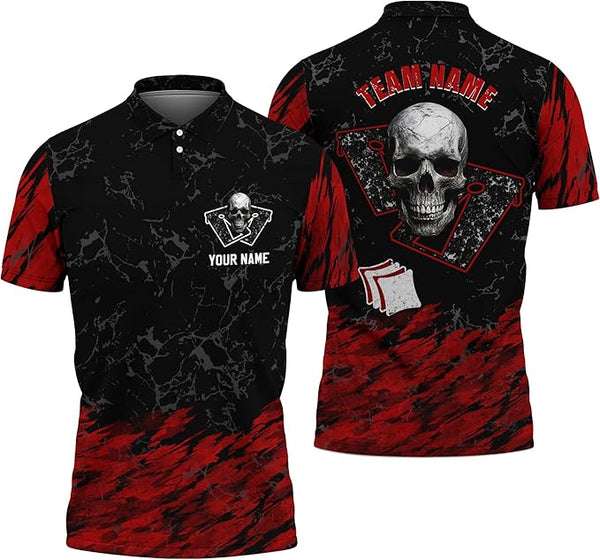 Maxcorners Custom Name Flame Cornhole Skull Pattern 3D Shirt For Team