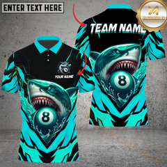 Maxcorners Billiard Pool 8 Ball Shark Attack Personalized Name Men And Women 3D Polo Shirt Custom Billiard Team Jersey (4 Colors)