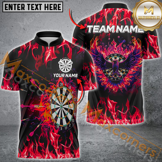 Maxcorners Darts Eagle Fire Flame Mutilcolor Options Personalized Name, Team Name 3D Polo Shirt