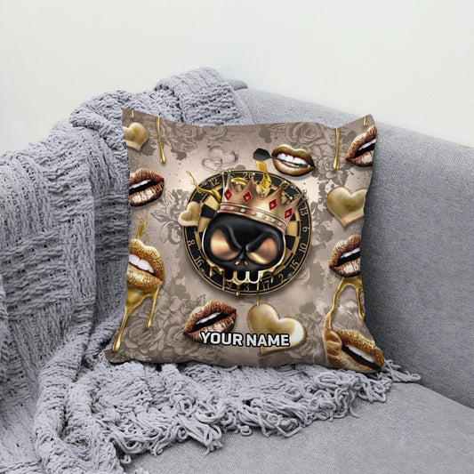 Maxcorners Darts Golden Skull Crown Hearts Customized Name 3D Pillow