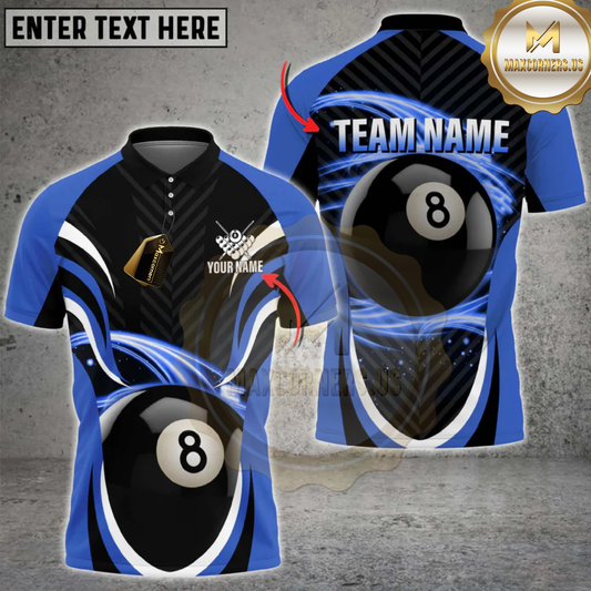 Maxcorners Billiards 8-Ball Flame Flow Multicolor Customized Name, Team Name 3D Shirt