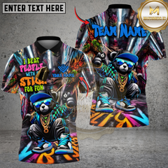 Maxcorners Billiards 8 Ball Bear Graffiti I Beat People With Stick Personalized Name, Team Name Unisex Shirt (4 Colors)