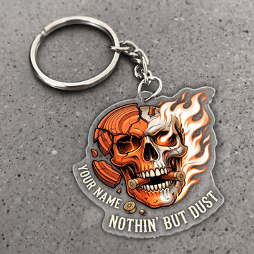 Maxcorners Clay Shooting Nothin But Dust Flaming Skull Customized Name 3D Keychain And Ornament