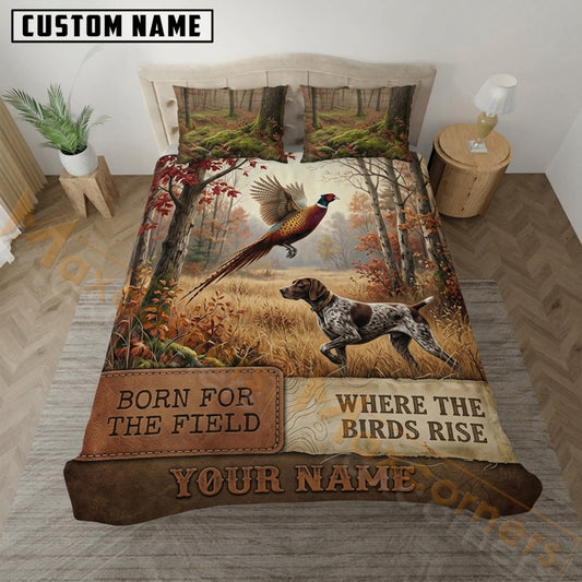 Maxcorners Pheasant Hunting Vintage Field Born For The Field Bedding Set 3D Print Custom Name