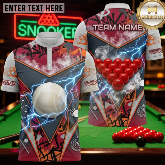 Maxcorners Snooker White Burgundy Geometric Crystal Personalized Name 3D Unisex Shirt
