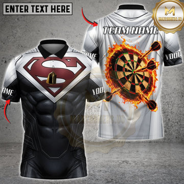 Maxcorners Darts Black Silver Steel Armor Flaming Dartboard Personalized Name 3D Unisex Shirt