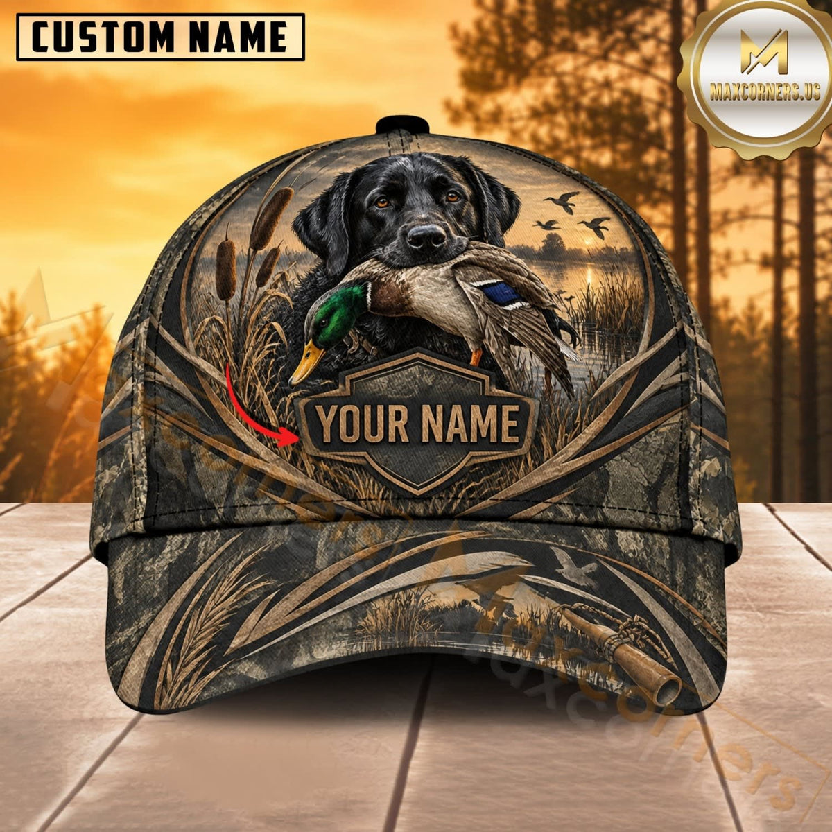 Maxcorners Dog Hunting And Duck Realistic Marsh Grass Camo Retriever Personalized Name 3D Cap