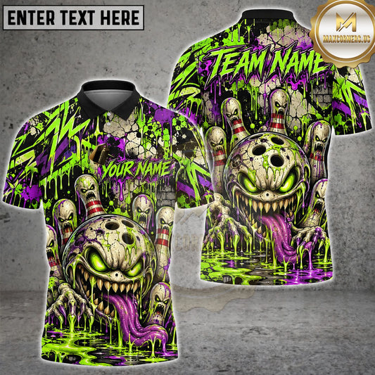 Maxcorners Bowling Crazy Bowling Ball Monster Green Purple Graffiti Personalized Name 3D Unisex Shirt