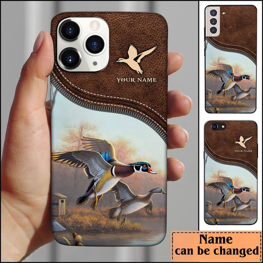 Maxcorners Duck Hunting Leather Pattern Personalized Name Phone Case LM0912