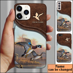Maxcorners Duck Hunting Leather Pattern Personalized Name Phone Case LM0912