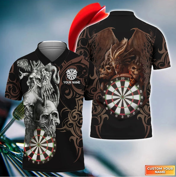 Maxcorners Dart Personalized Name Dragon And Skull 3D Shirt