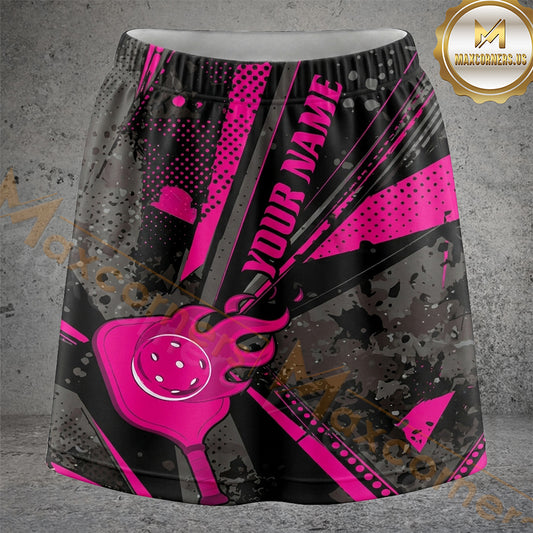 Maxcorners Pickleball Black Hot Pink Crossed Paddles Personalized 3D Skort, Skirts With Shorts