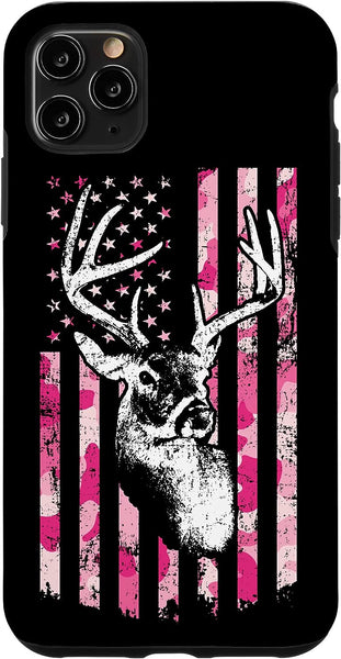 Maxcorners Whitetail Buck Womens Deer Hunting Pink Camo American Flag Personalized Name Phone Case