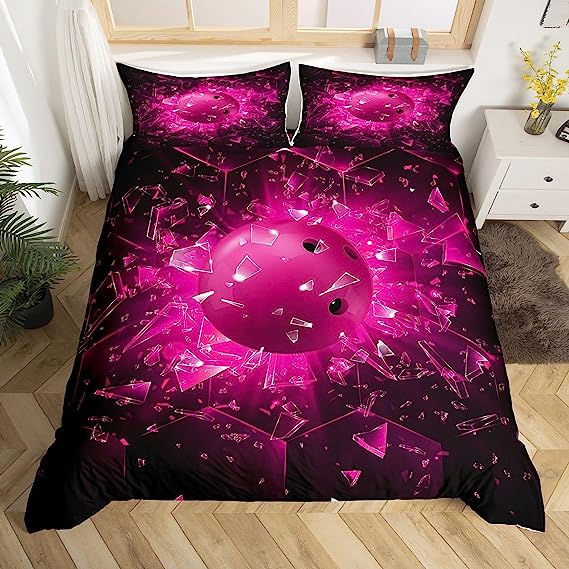 Maxcorners Rose Pink Bowling Ball 3D Bedding Set