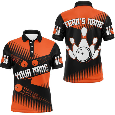 MaxCorners Orange Jersey Customized Name 3D Bowling Polo Shirt For Men