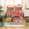 Maxcorners Summer Camping Duvet Cover Cartoon RV Watercolor Outdoor Trees Bedding Set