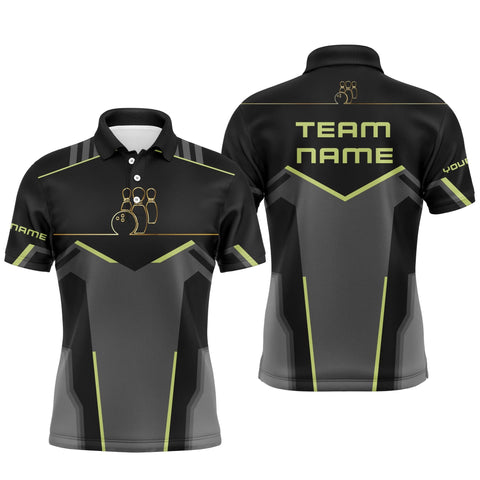 MaxCorners Golden Pattern Customized Name 3D Bowling Polo Shirt For Men