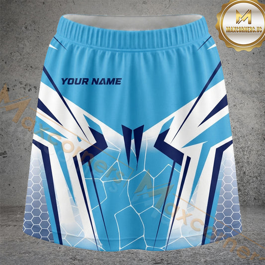 Maxcorners Pickleball Ice Blue Geometric Speed Personalized 3D Skort, Skirts With Shorts