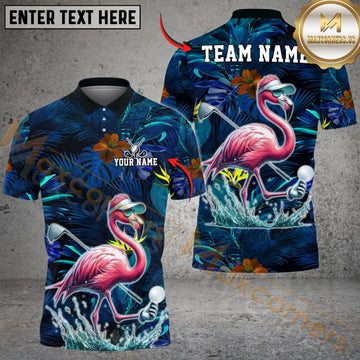 Maxcorners Tropical Flamingo Golf Polo Shirt, Customized Name & Team Name 3D Shirts (4 Colors) LM1903